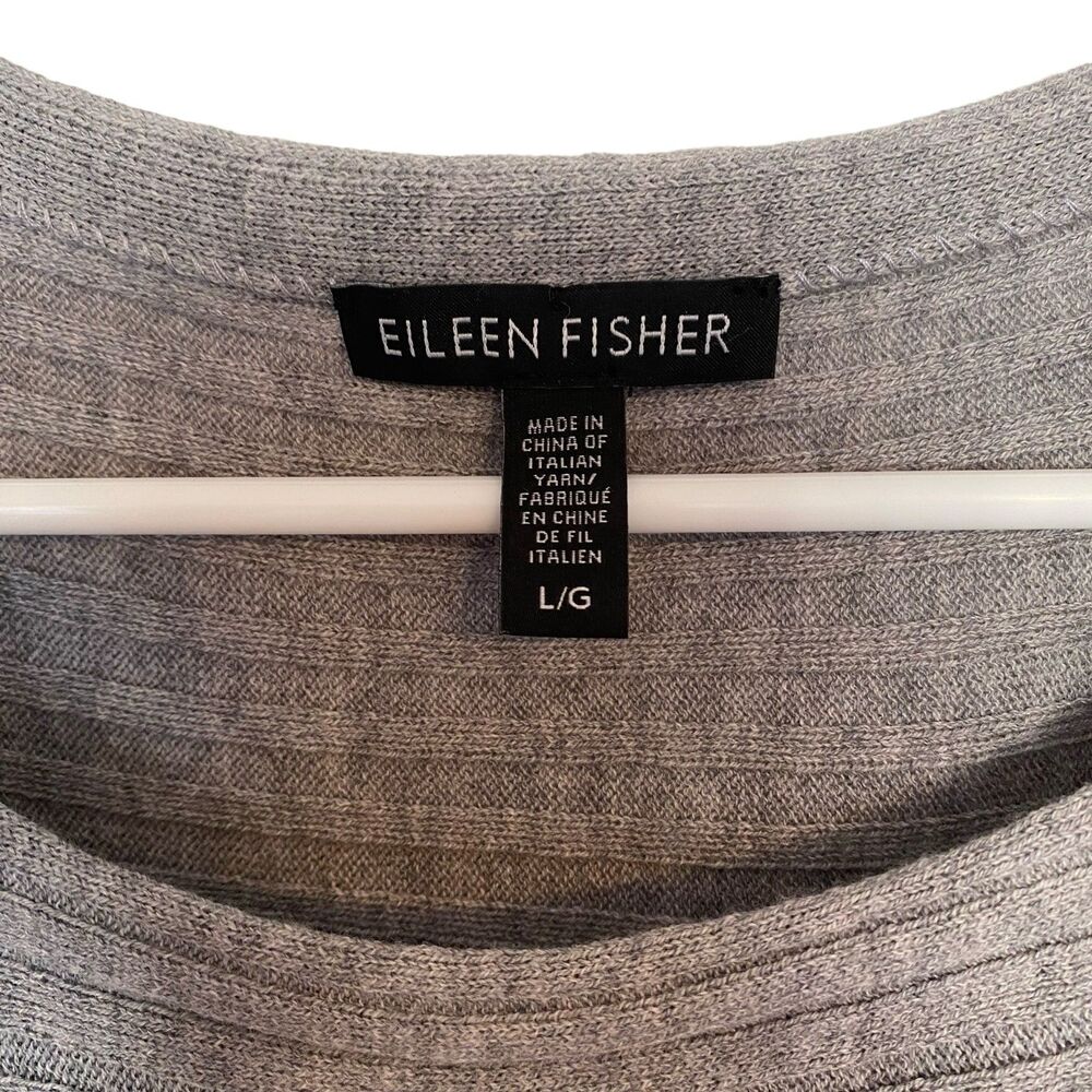 EILEEN FISHER Gray Extra Fine Merino Wool Ribbed Longsleeve Tunic Sweater Size L - Picture 6 of 7